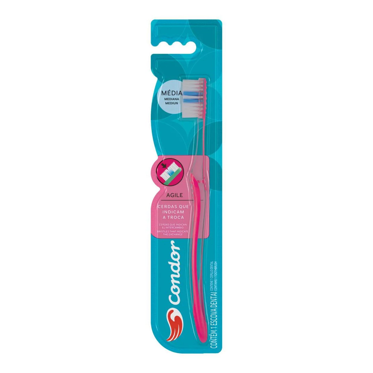 Escova Dental Média Condor Agile Cabeça M Rosa