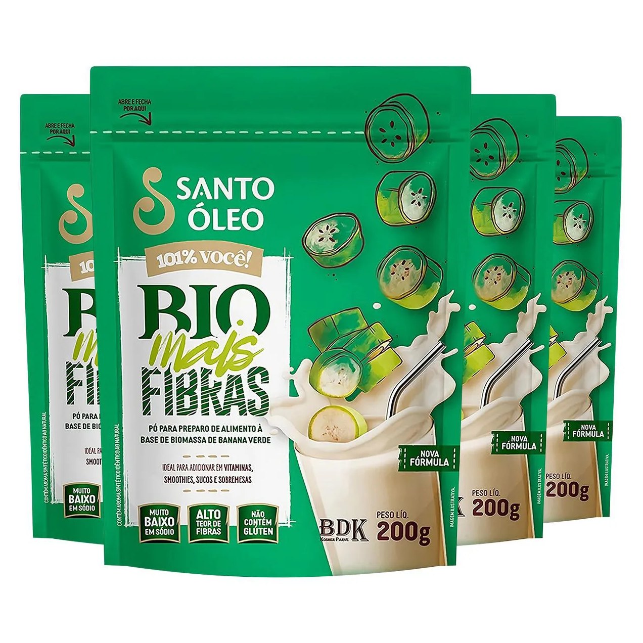 Biomassa de Banana Verde em Pó 4 X 200g Santo Óleo