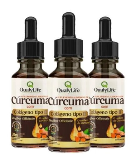 Colágeno Tipo 2 e Curcumina em Gotas 3 X 30ml Qualylife