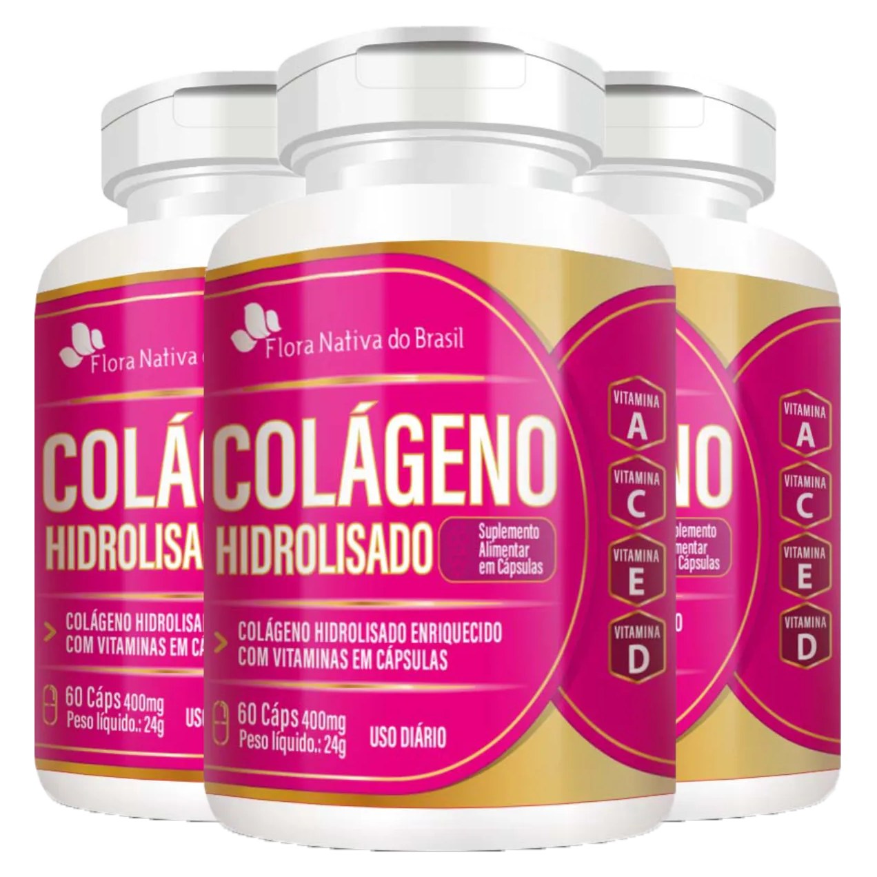 Colágeno Hidrolisado 400mg 3 X 60 cápsulas - Flora Nativa