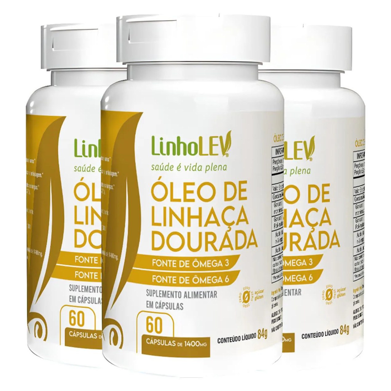 Óleo de Linhaça Dourada 1000mg 3 X 60 cápsulas - Linho Lev