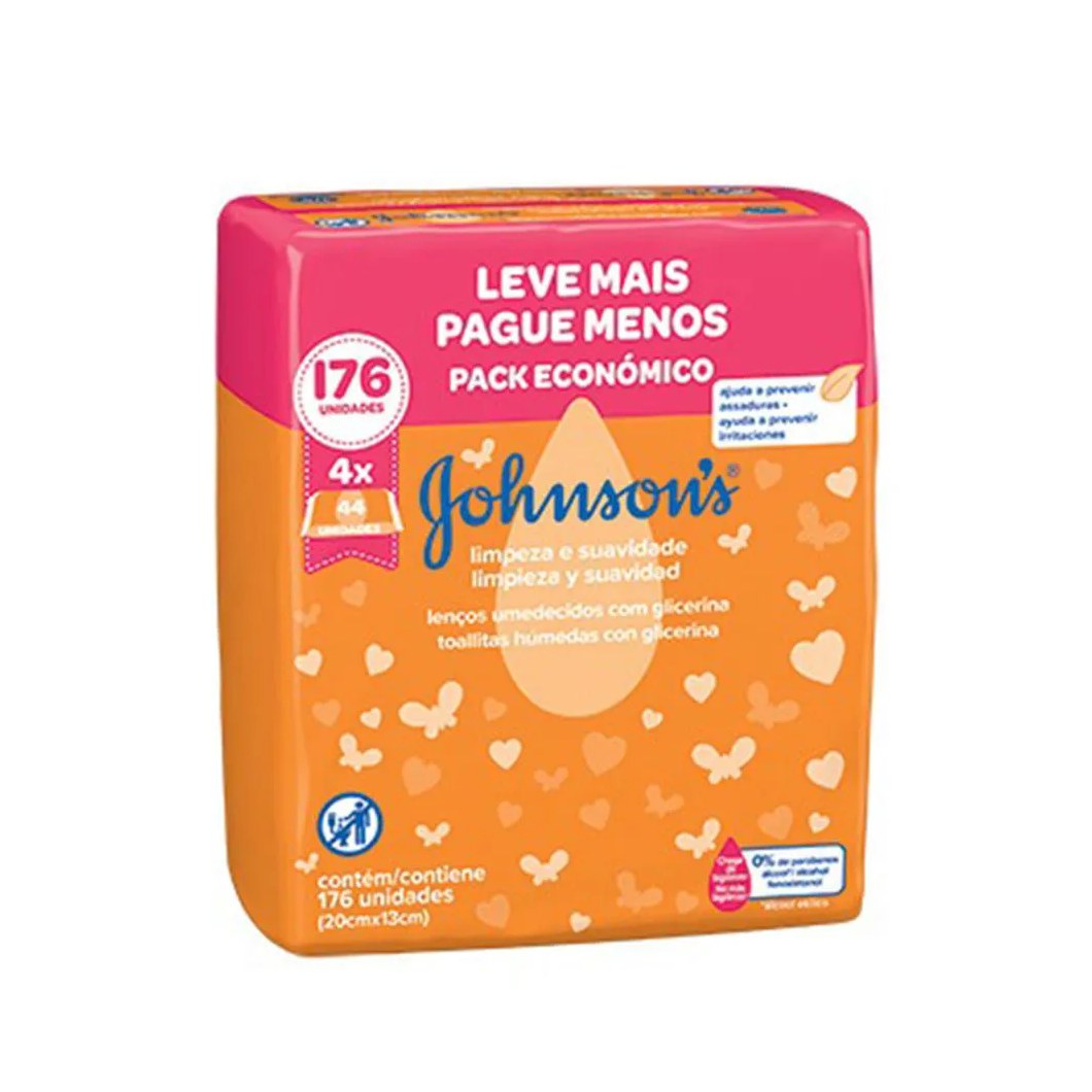 Lenços Umedecidos Limpeza e Suavidade Johnson's Baby 176 UN