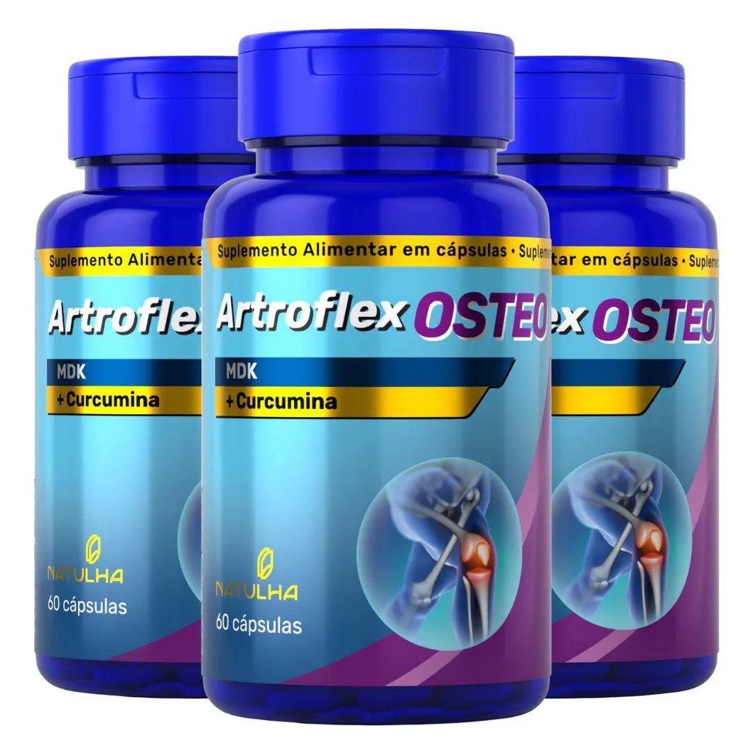 Kit 3X Artroflex Osteo ( Curcumina, Magnésio, Vitamina D3 e K2) 60 Cápsulas - Natulha