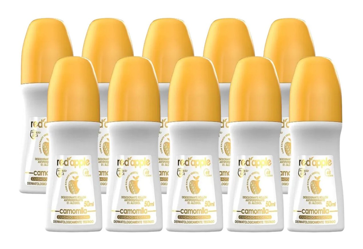 Kit 10 Desodorante Red Apple Roll On Camomila 50Ml
