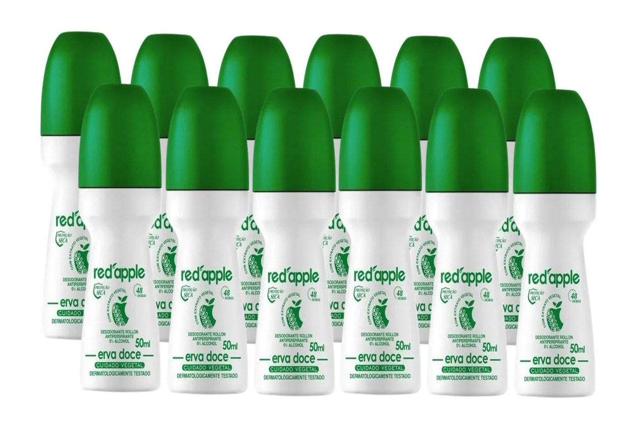 Kit 12 Desodorante Red Apple Erva Doce Roll-On 50Ml