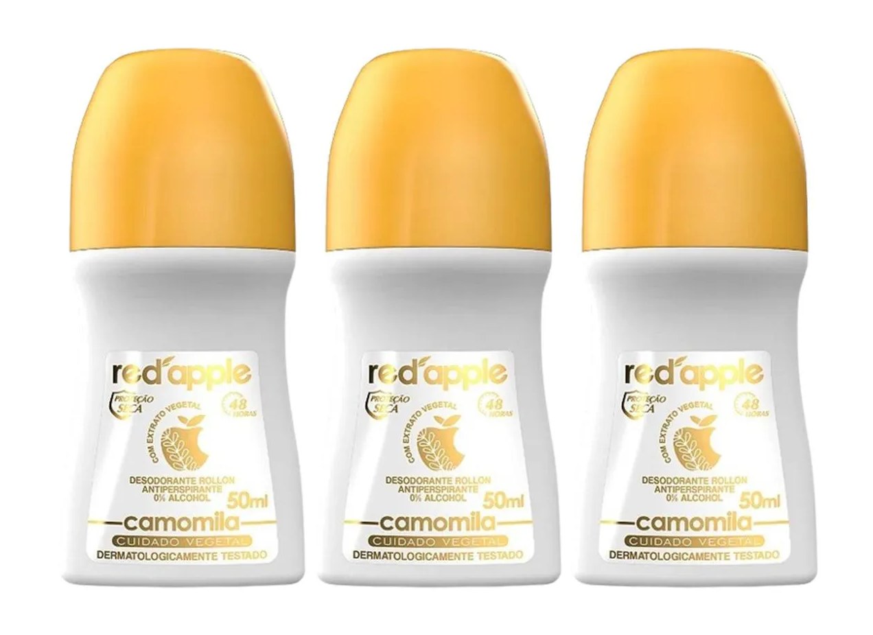 Kit 3 Desodorante Red Apple Roll On Camomila 50Ml