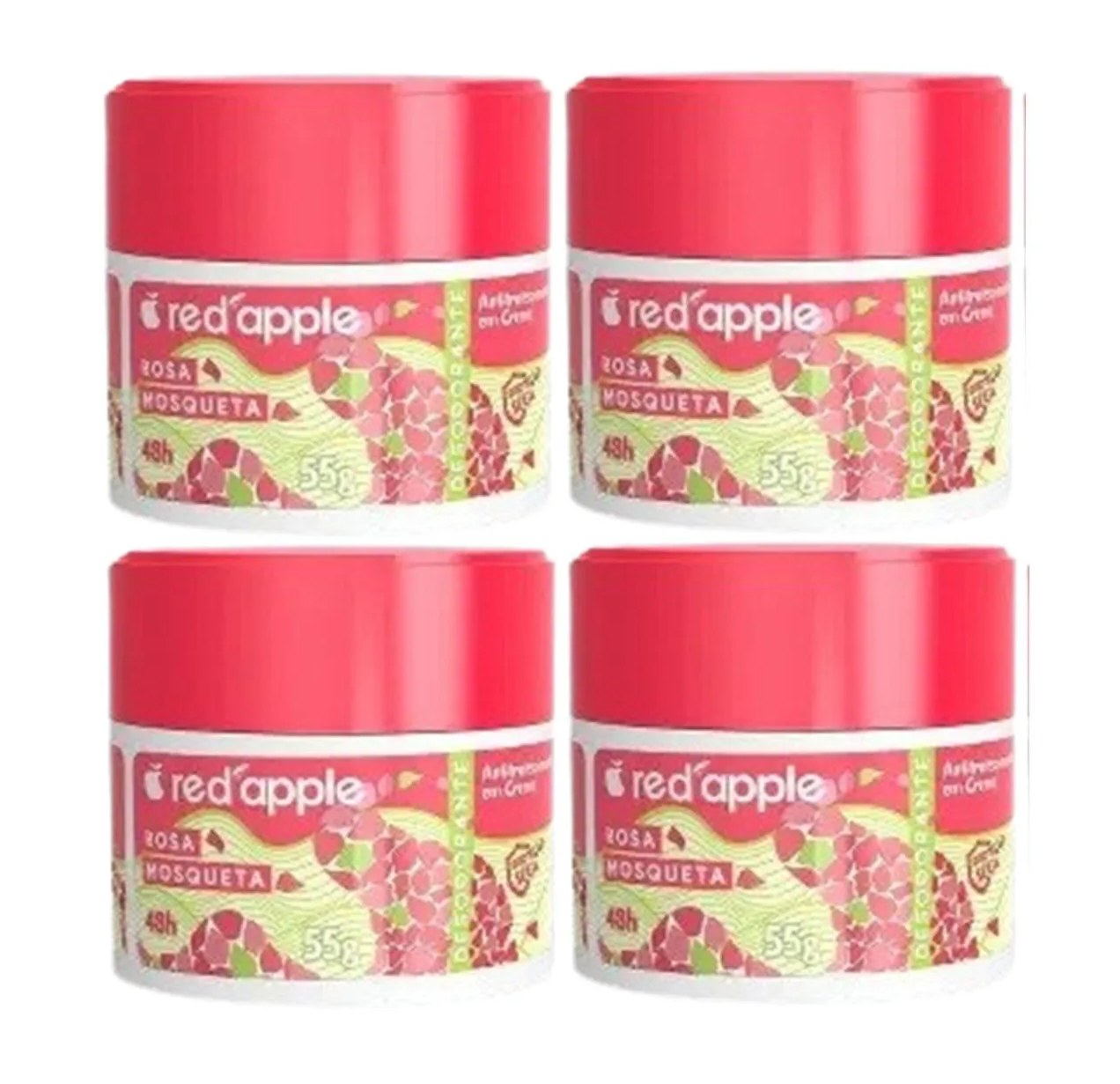 Kit 4 Desodorante Red Apple em Creme Rosa Mosqueta 55G