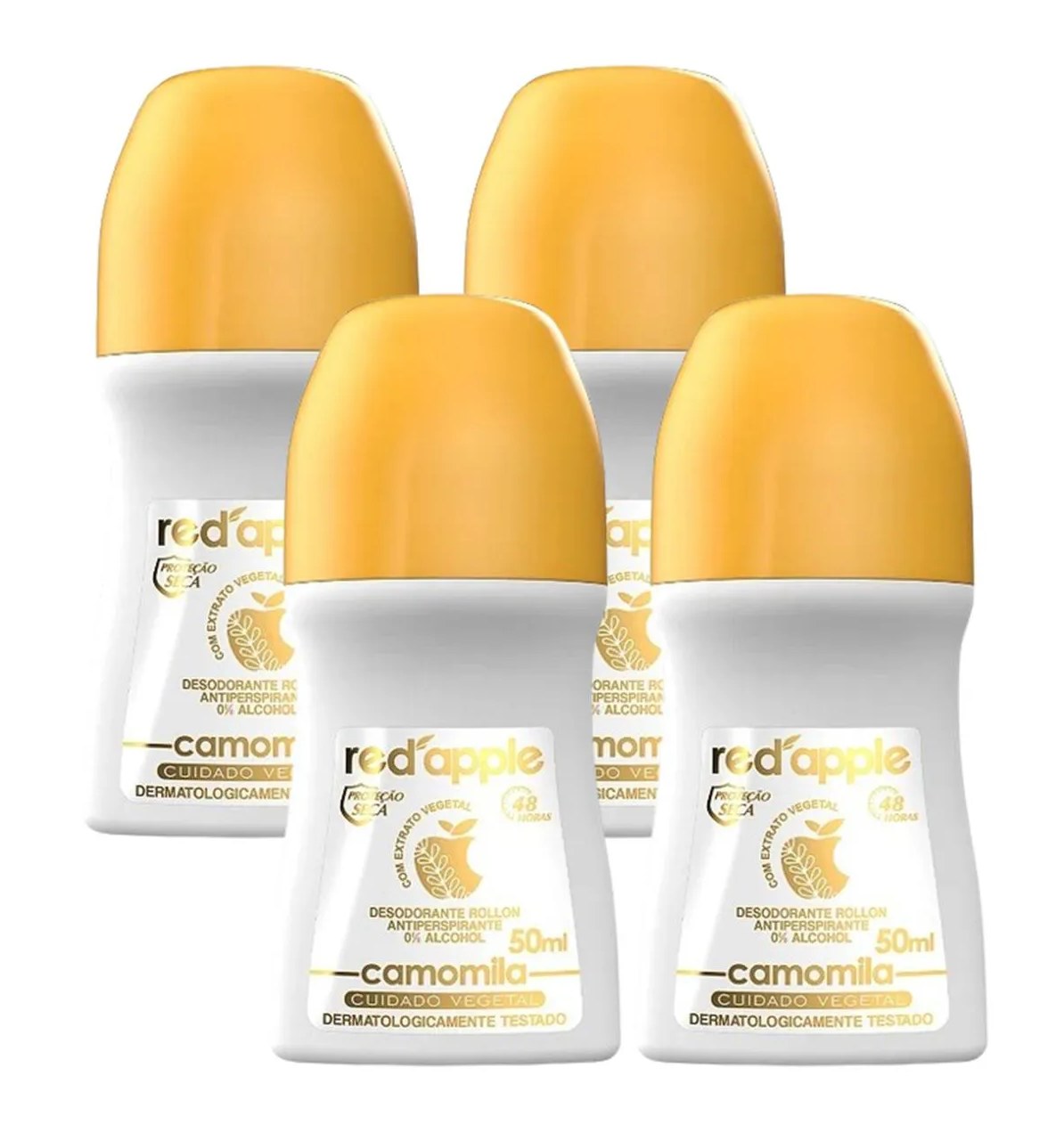 Kit 4 Desodorante Red Apple Roll On Camomila 50Ml