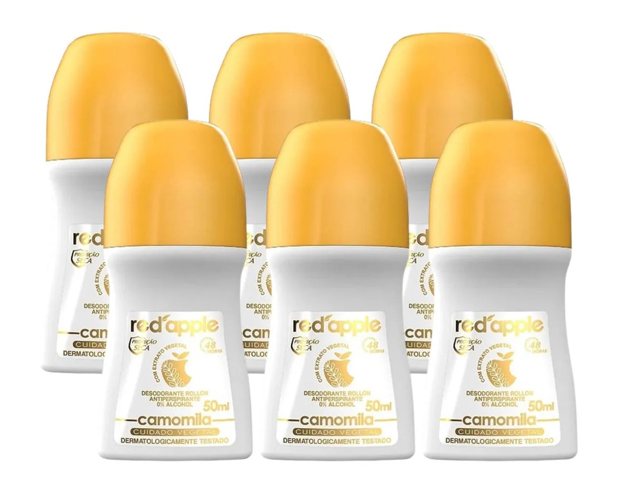 Kit 6 Desodorante Red Apple Roll On Camomila 50Ml