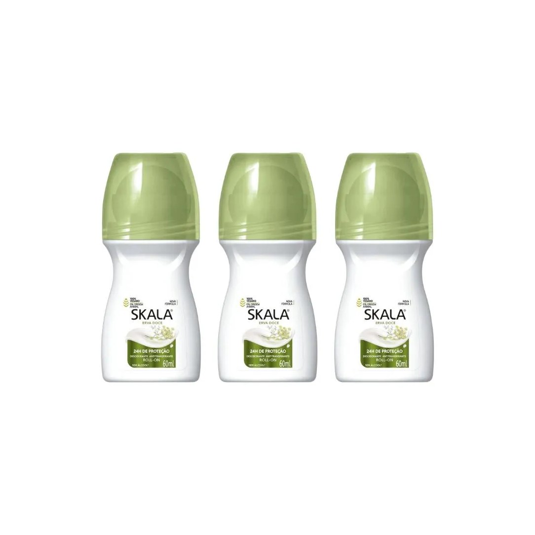 Desodorante Roll-On Skala 60Ml Feminino Erva Doce-Kit C/ 3Un