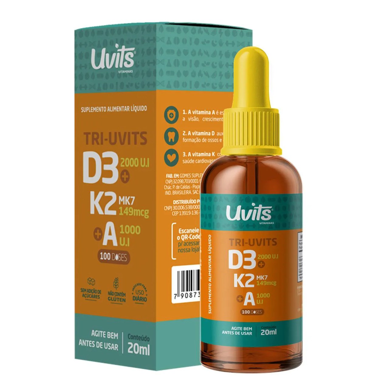 Tri Vitamina D3 + K2 Mk7 + Vitamina A 100 Doses Gotas Uvits