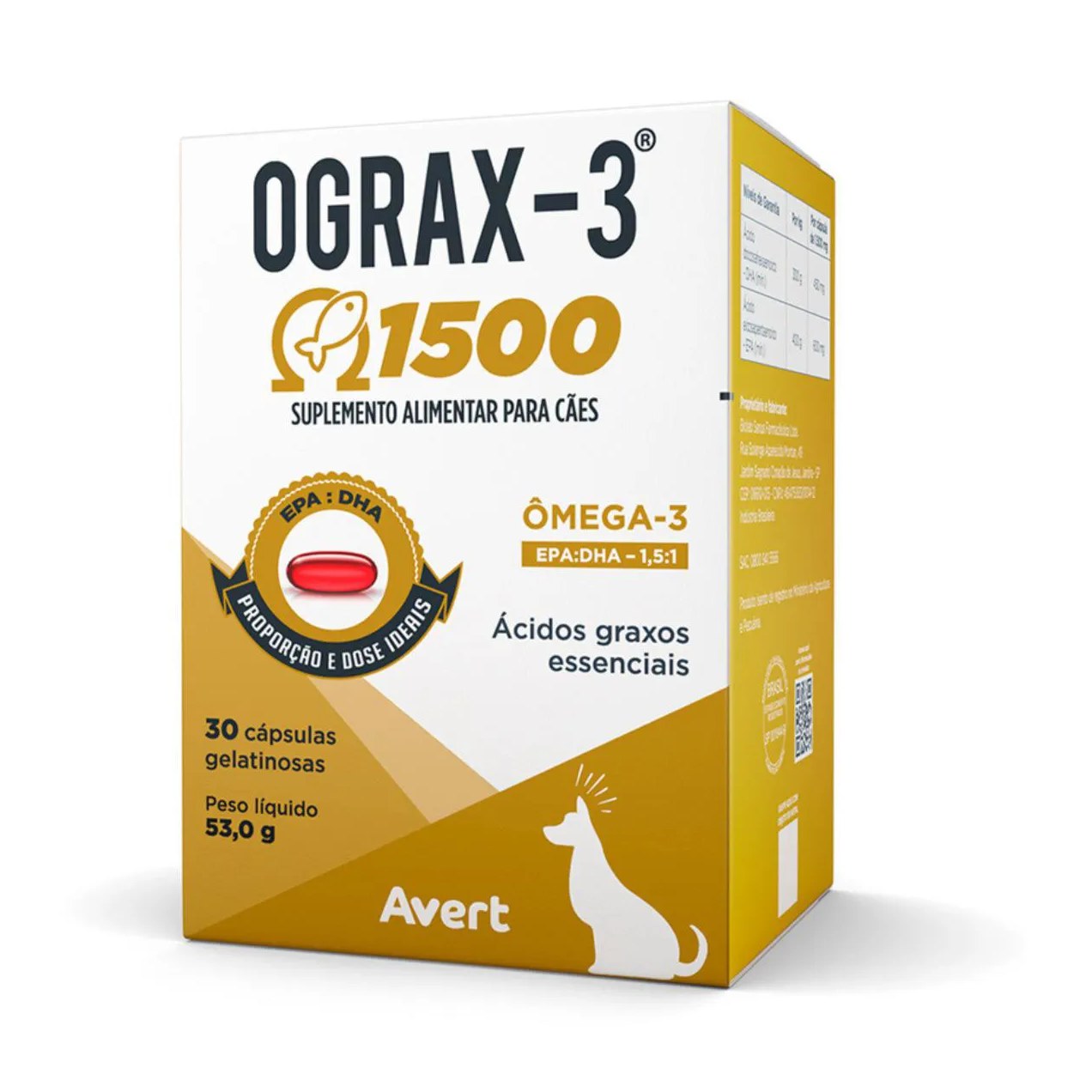 Suplemento Alimentar Ograx Ômega-3 1500 30 Cápsulas para Cães