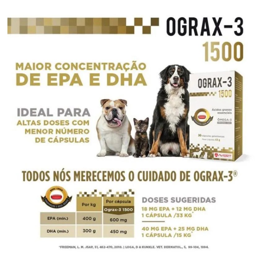 Suplemento Alimentar Ograx Ômega-3 1500 30 Cápsulas para Cães