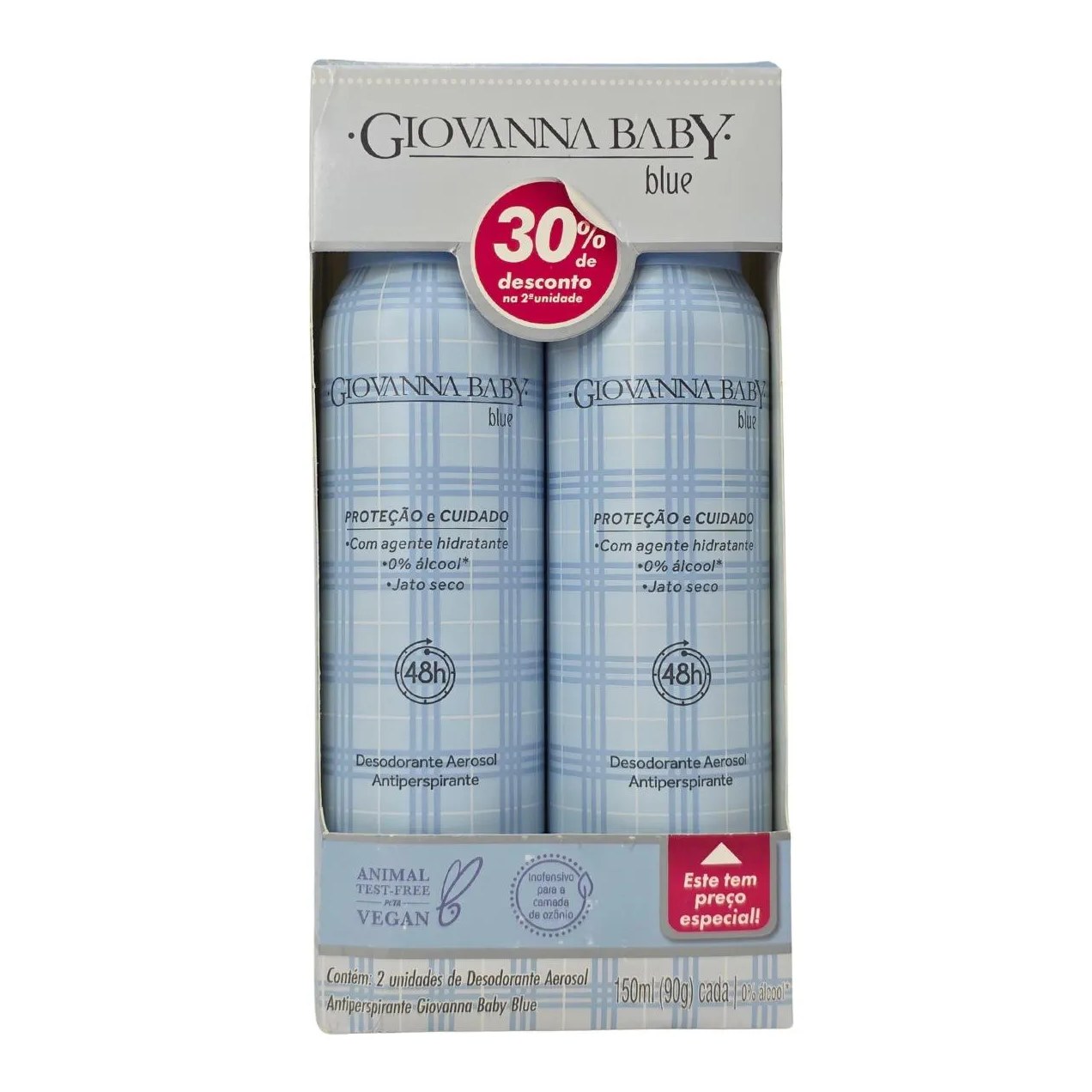 Kit 2 Desodorante Aerossol Blue 48H Vegano Giovanna Baby 150Ml / 90G Cada