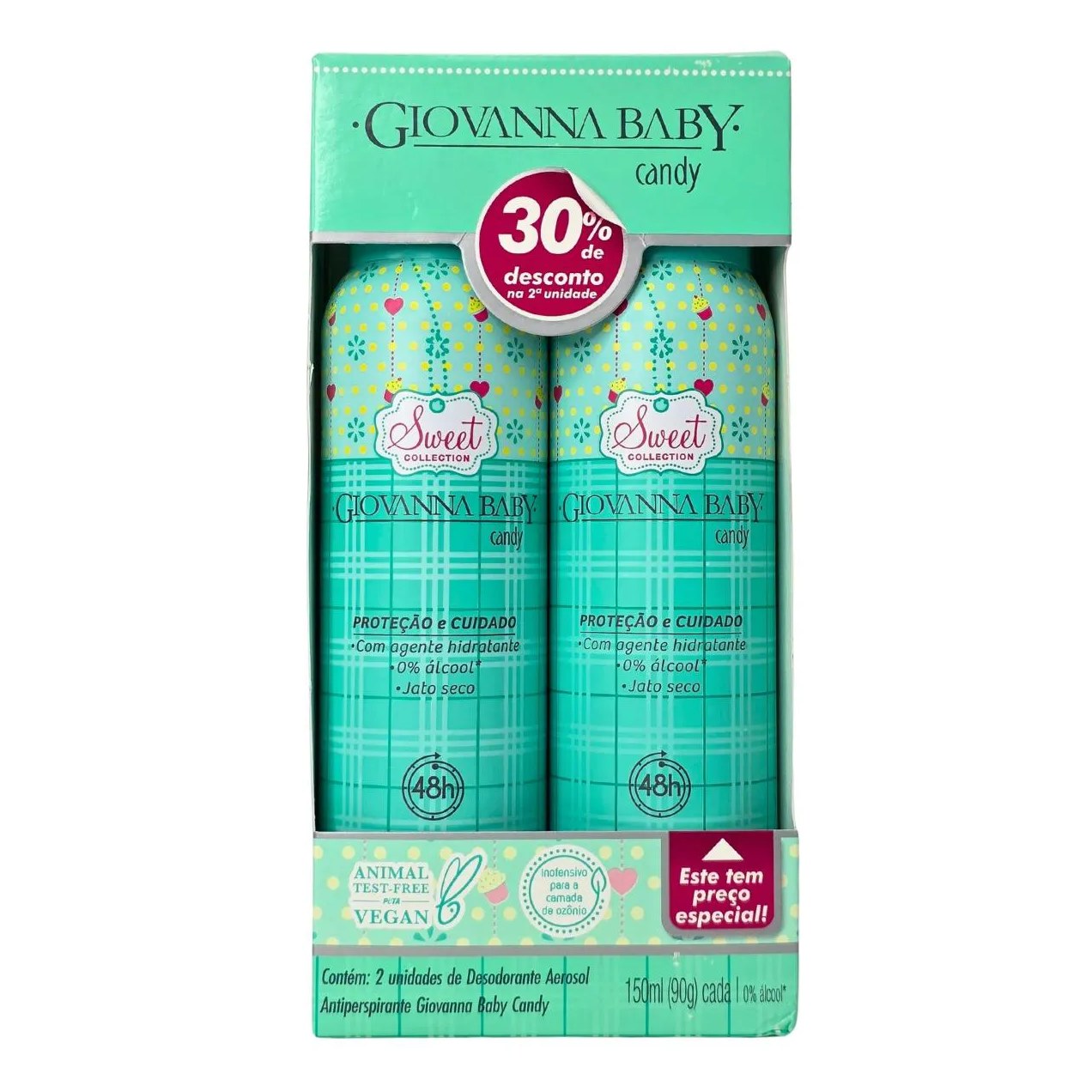 Kit 2 Desodorante Aerossol Candy 48H Vegano Giovanna Baby 150Ml / 90G Cada