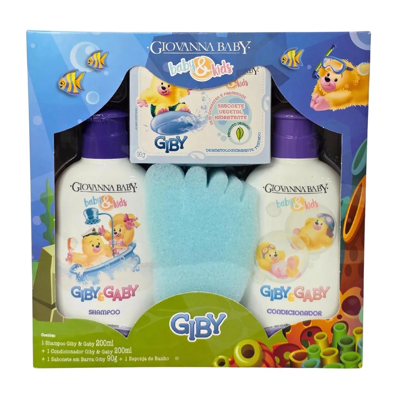 Kit Shampoo 200Ml + Condicionador 200Ml + Sabonete Barra Giby 90G + Esponja Banho Baby & Kids Giby Vegano Giovanna Baby