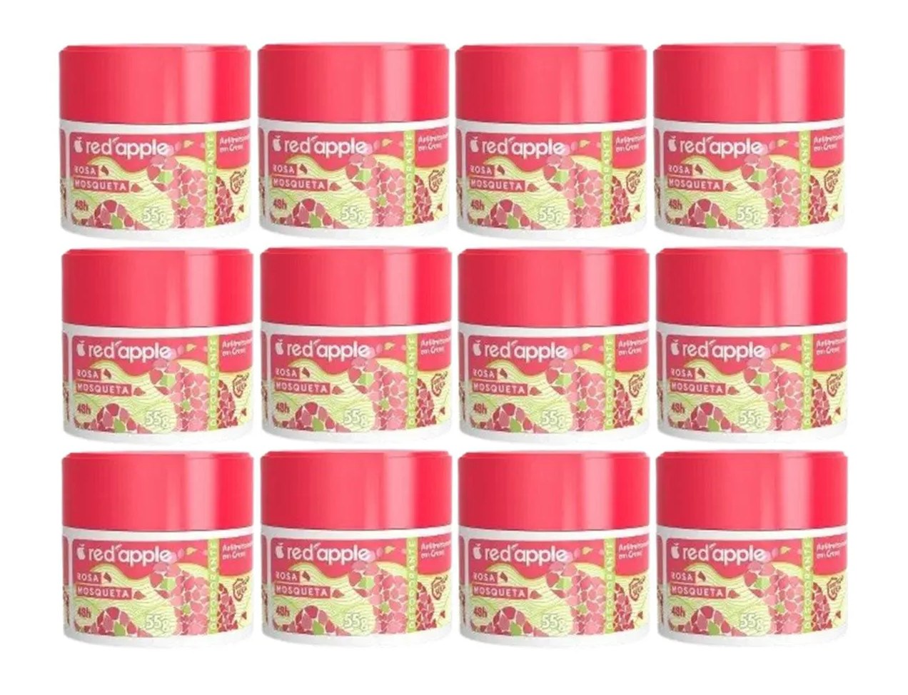 Kit 12 Desodorante Red Apple em Creme Rosa Mosqueta 55G