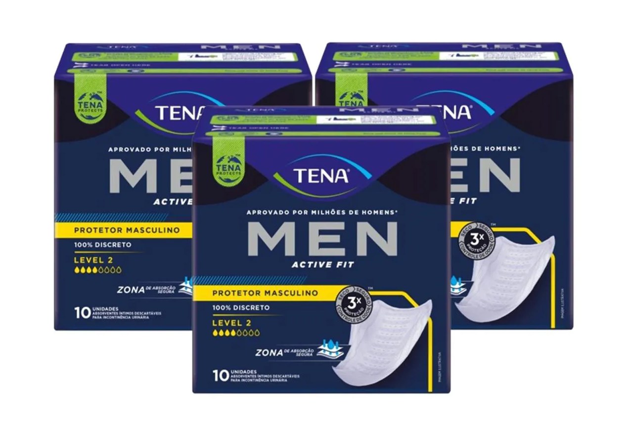 Kit 3 Absorvente Tena Men Active Fitl Nivel 2 C/10 Un