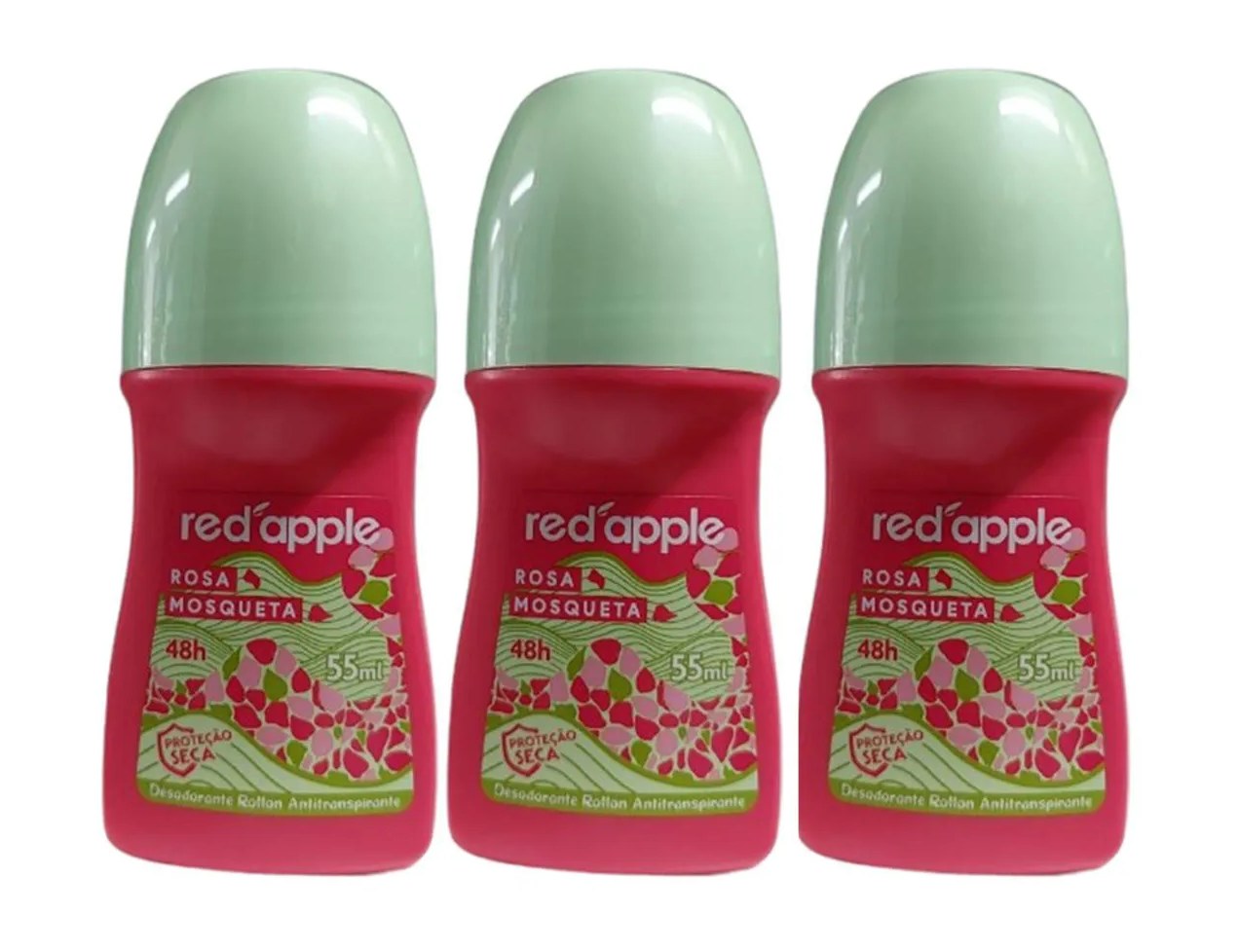 Kit 3 Desodorante Red Apple Roll On Rosa Mosqueta 55Ml