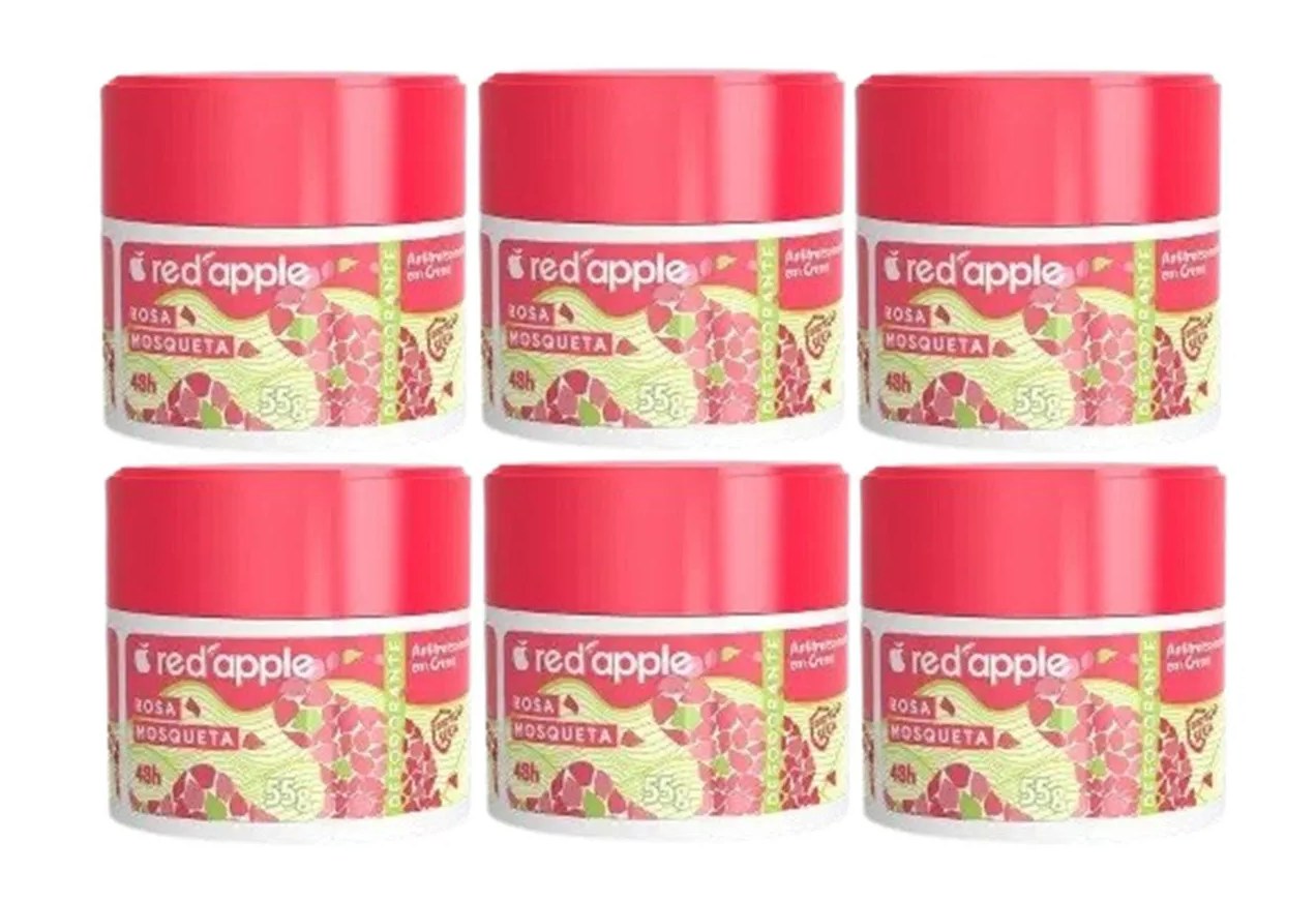 Kit 6 Desodorante Red Apple em Creme Rosa Mosqueta 55G