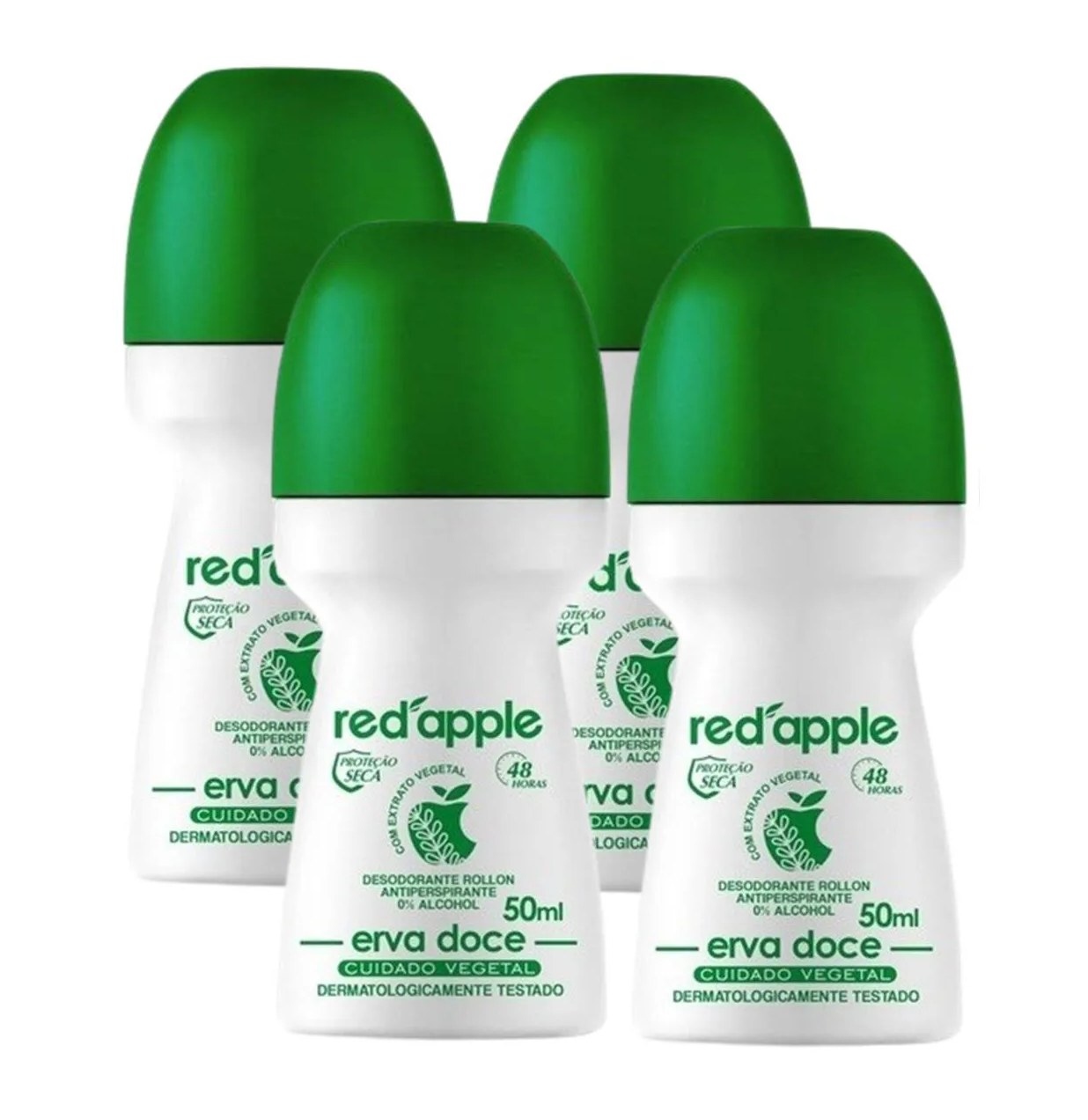 Kit 4 Desodorante Red Apple Roll On Erva Doce 50Ml