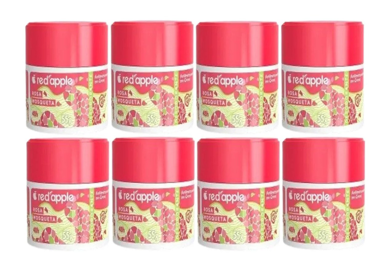 Kit 8 Desodorante Red Apple em Creme Rosa Mosqueta 55G