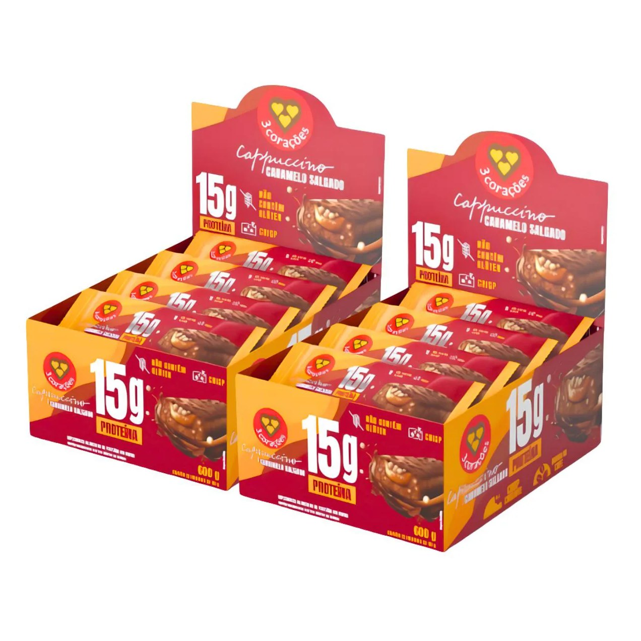 2X Barra Proteica 3 Corações Cappuccino Caramelo 12Un 50G Cappuccino Caramelo Salgado