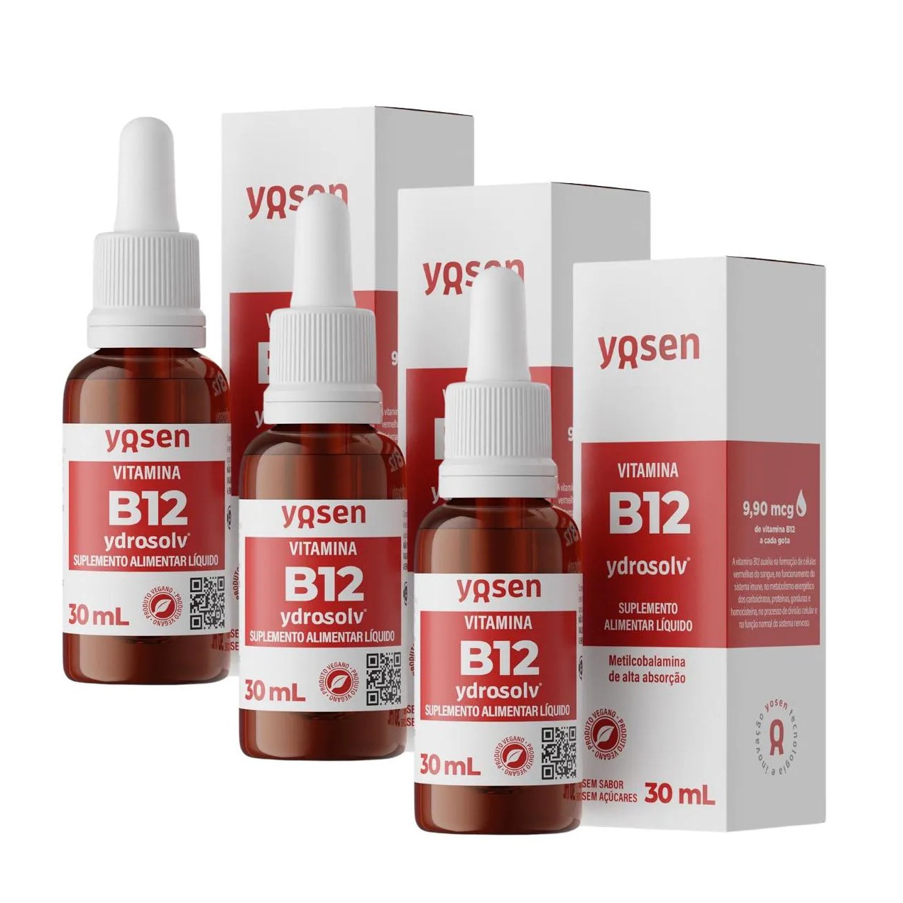 3X Vitamina B12 Metilcobalamina Ydrossolv Yosen 30Ml SEM Sabor