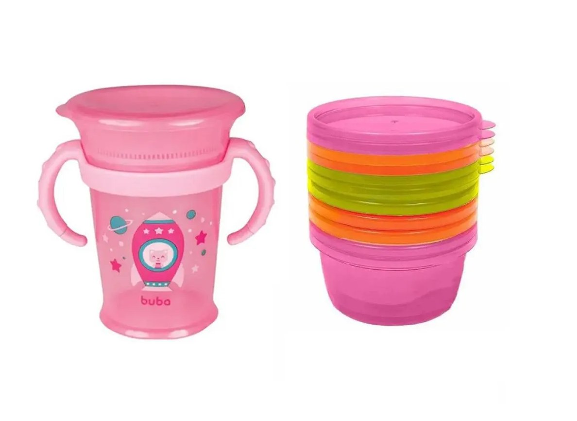 Kit Copo 360° 210Ml + Pote para Papinha C/6Und 180Ml Buba