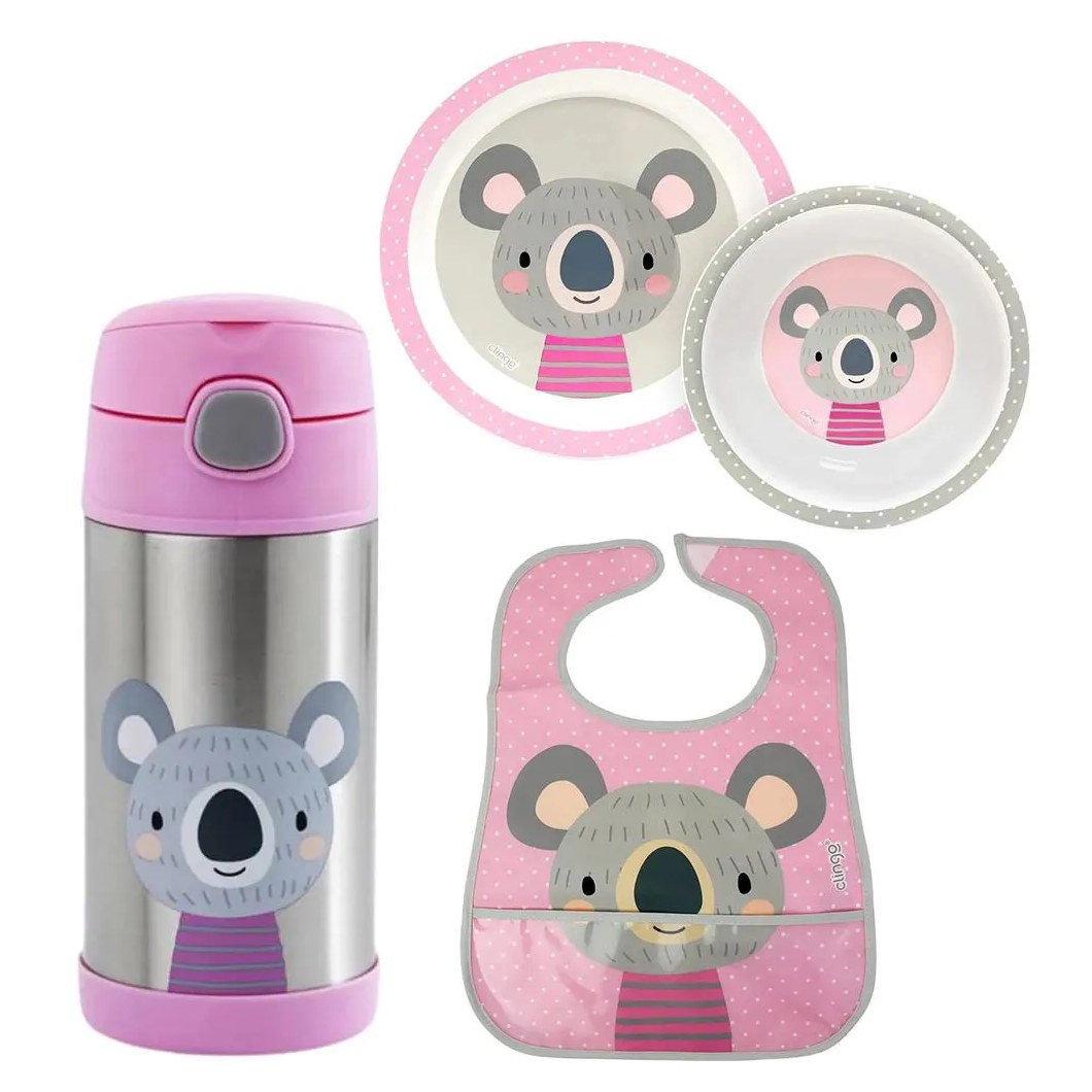 Kit Garrafinha 310Ml + Pratos + Babador Coala Clingo