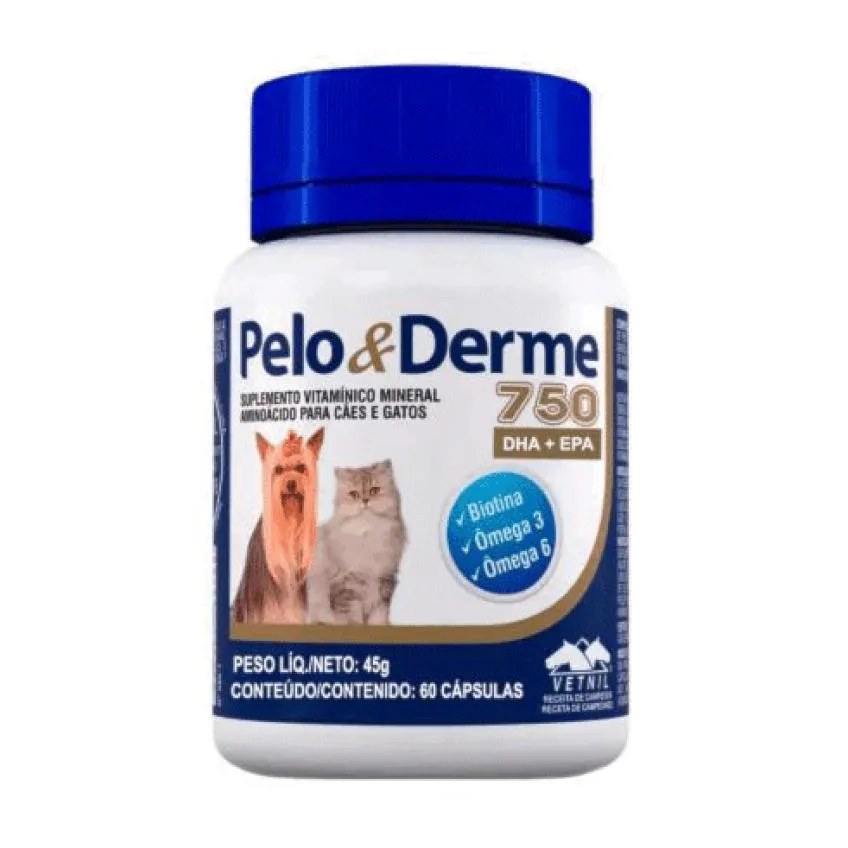 Suplemento Pelo & Derme para Cães e Gatos com 60 Cápsulas 750 Mg
