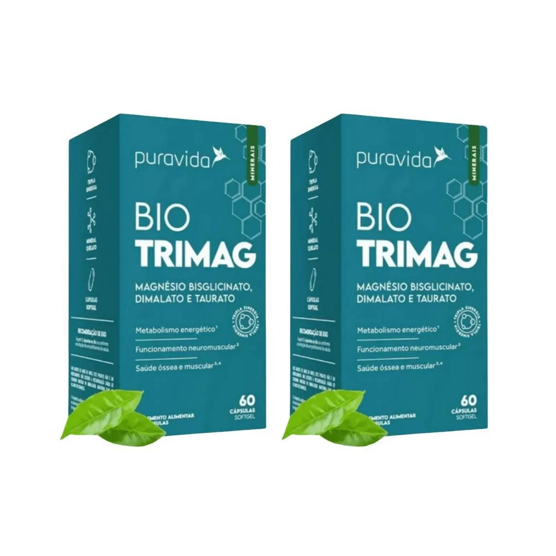 Kit 2 Suplemento Bio Trimag Mágnesio 60 Caps - Puravida