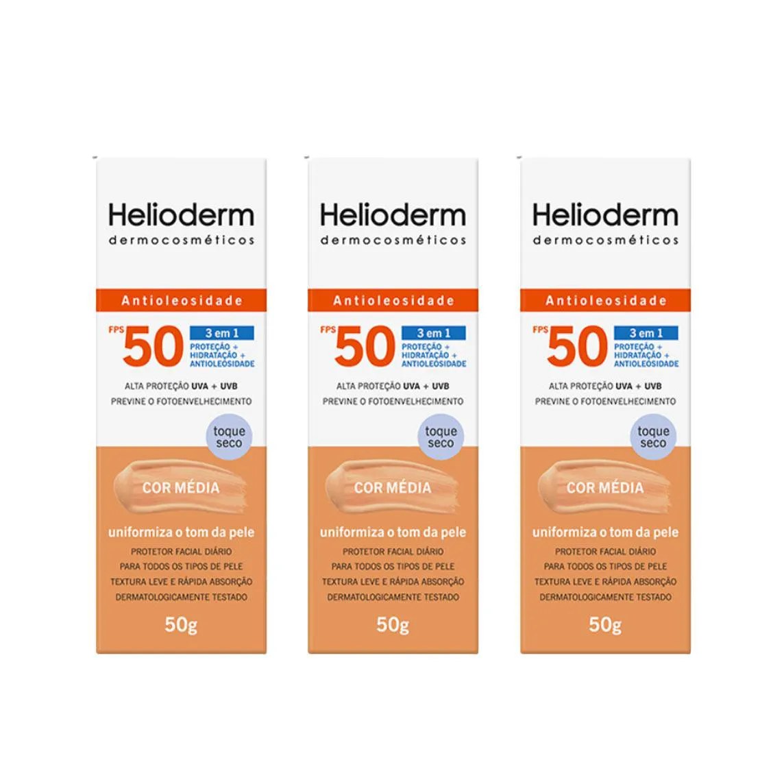 Kit 3 Helioderm Facial Fps50 Cor Média - 50G - Kley Hertz