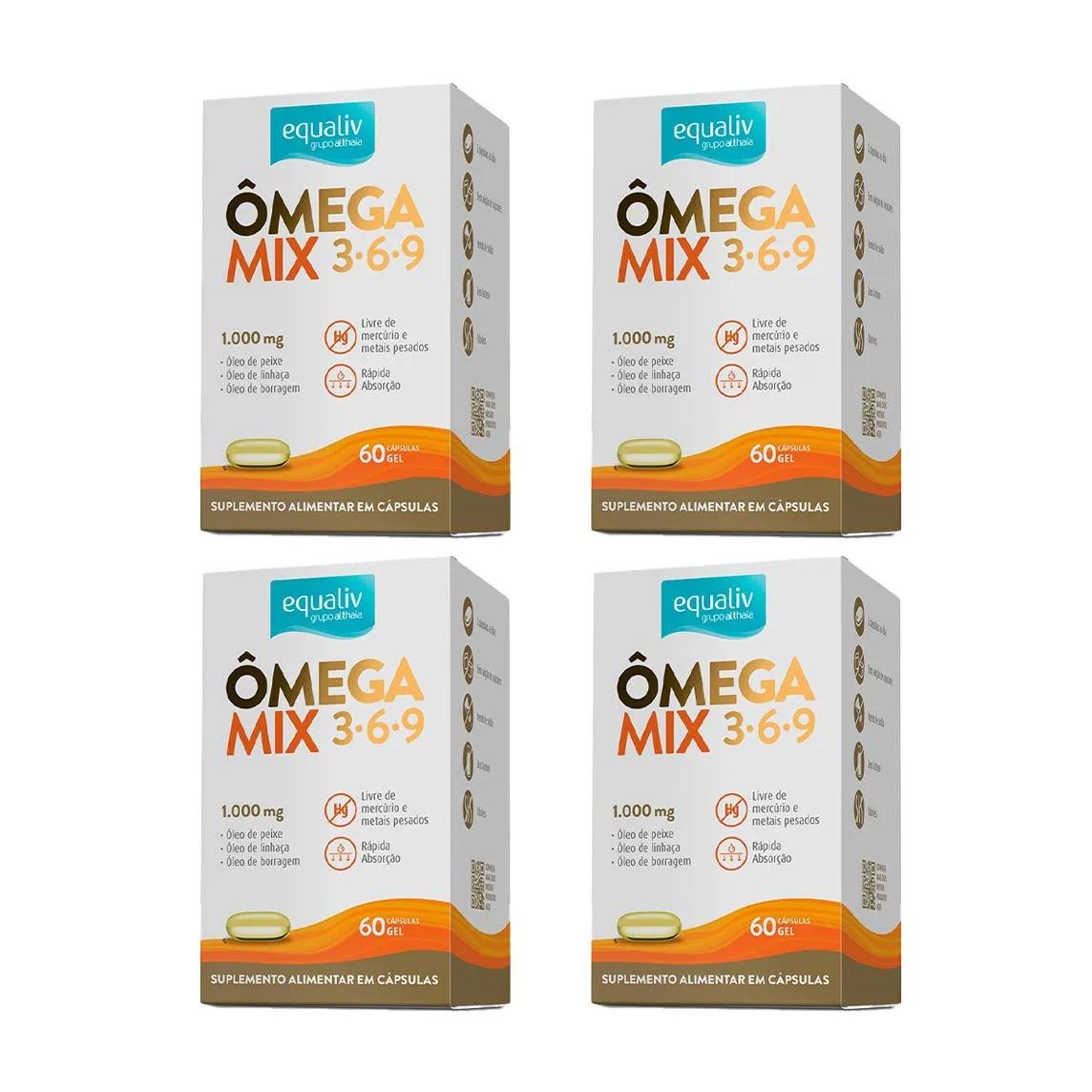 Kit 4 Ômega 3 6 9 Mix - 60 Caps - Equaliv