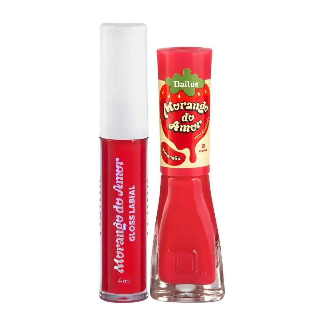 Kit Dailus Morango do Amor Morangão: Gloss Labial 4Ml e Esmalte Cremoso 8Ml
