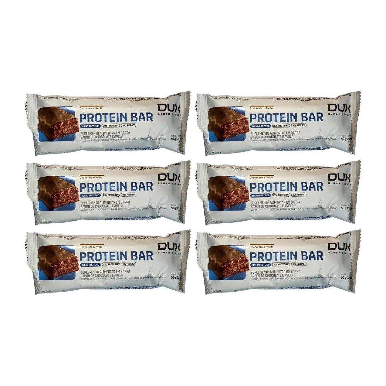 Kit 6 Barra de Proteina com 20G Proteina Chocolate e Avela 60G Dux