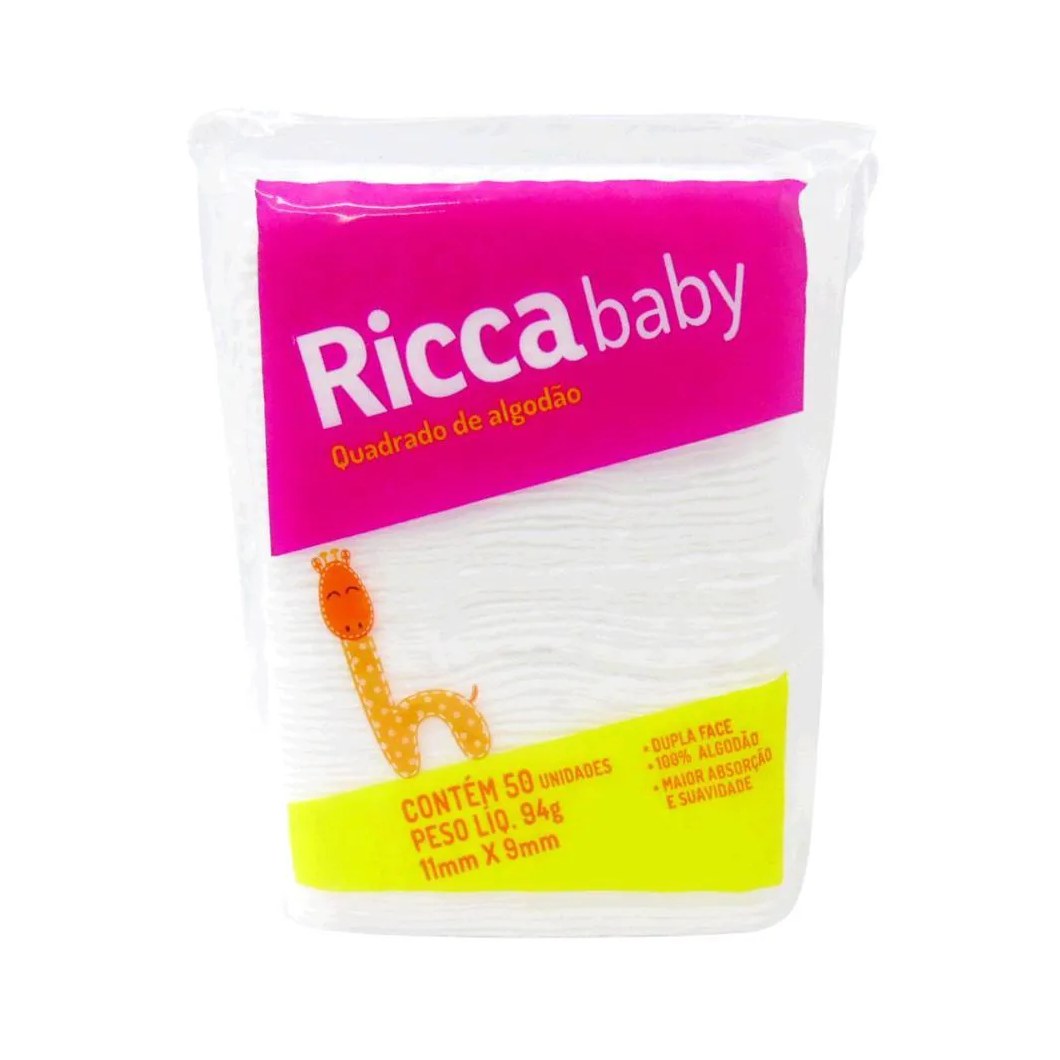 Quadrados de Algodão Baby Ricca Belliz com 50 Unidades 94G