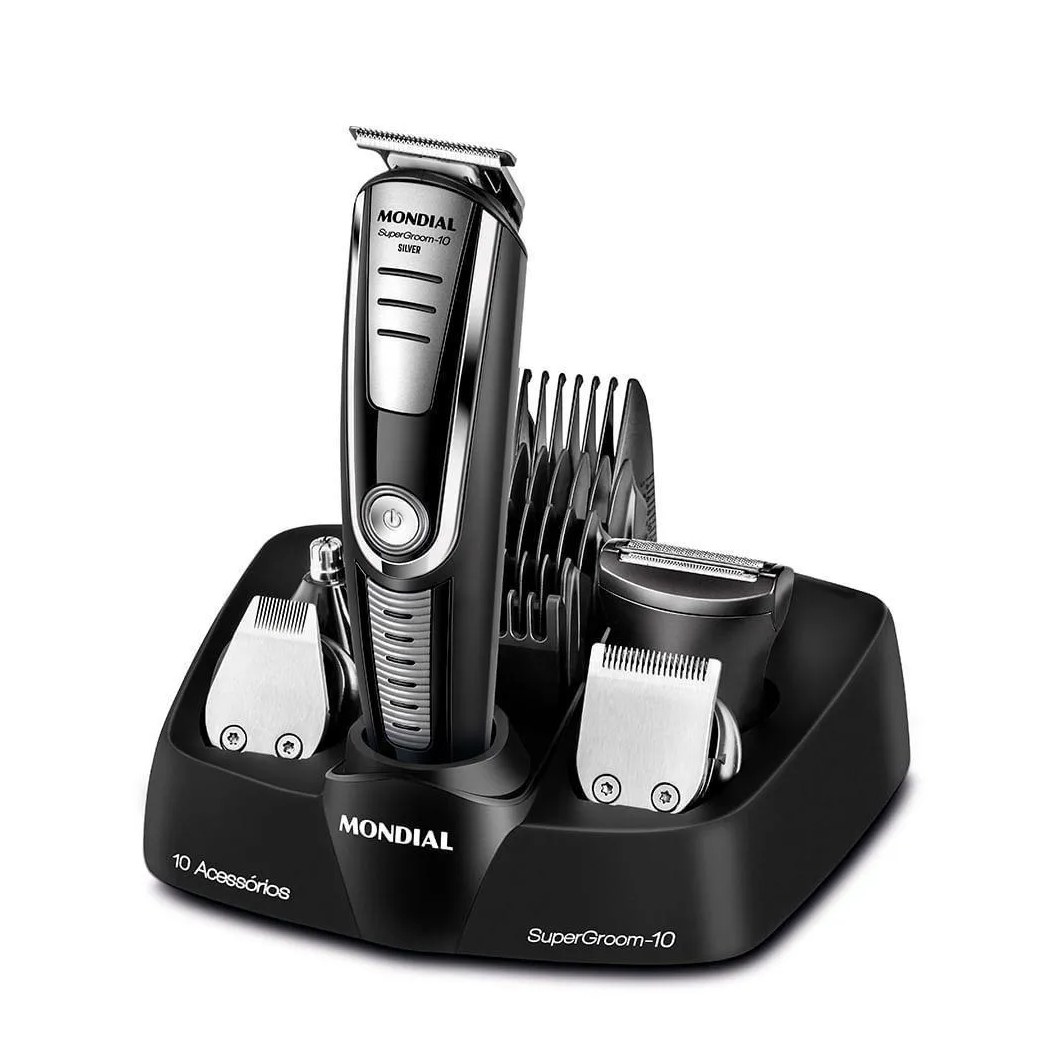 Aparador de Pelos Super Groom 10 Mondial Preto/Prata 6W Bg-06 Bivolt