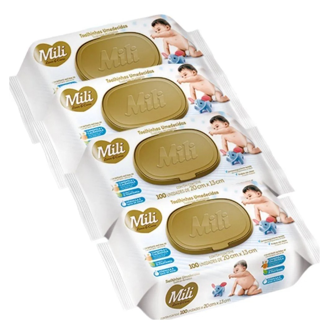 Lenço Umedecido Mili Love & Care 4 Pacotes C/ 100 (Macias)