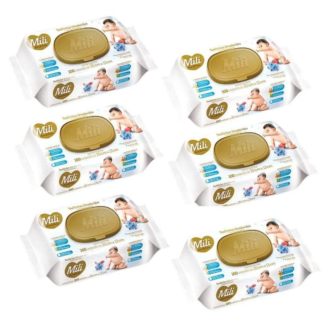 Lenço Umedecido Mili Love & Care 6 Pacotes C/ 100