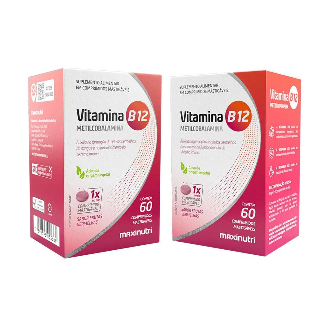 Kit 2 Vitamina B-12 Metilcobalamina Mastigável 60 Comprimidos Maxinutri