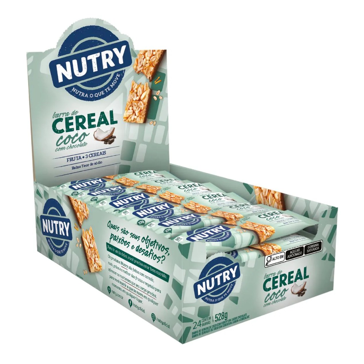 Barra de Cereais Nutry Coco com Chocolate 24 Unidades 22G