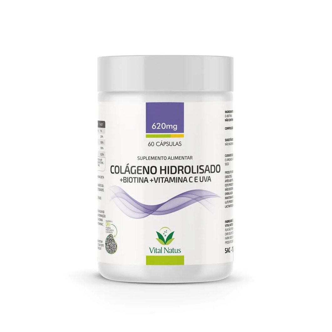 Colágeno Hidrolisado + Biotina + Vitamina C e Uva 620Mg C/ 60 Cápsulas