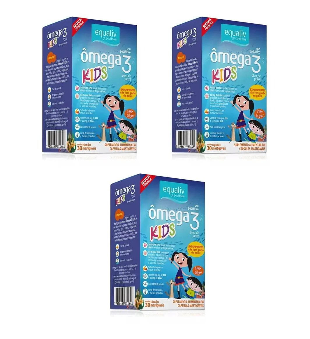 Kit 3 Suplemento Ômega 3 Kids Frutas 30 Cps - Equaliv