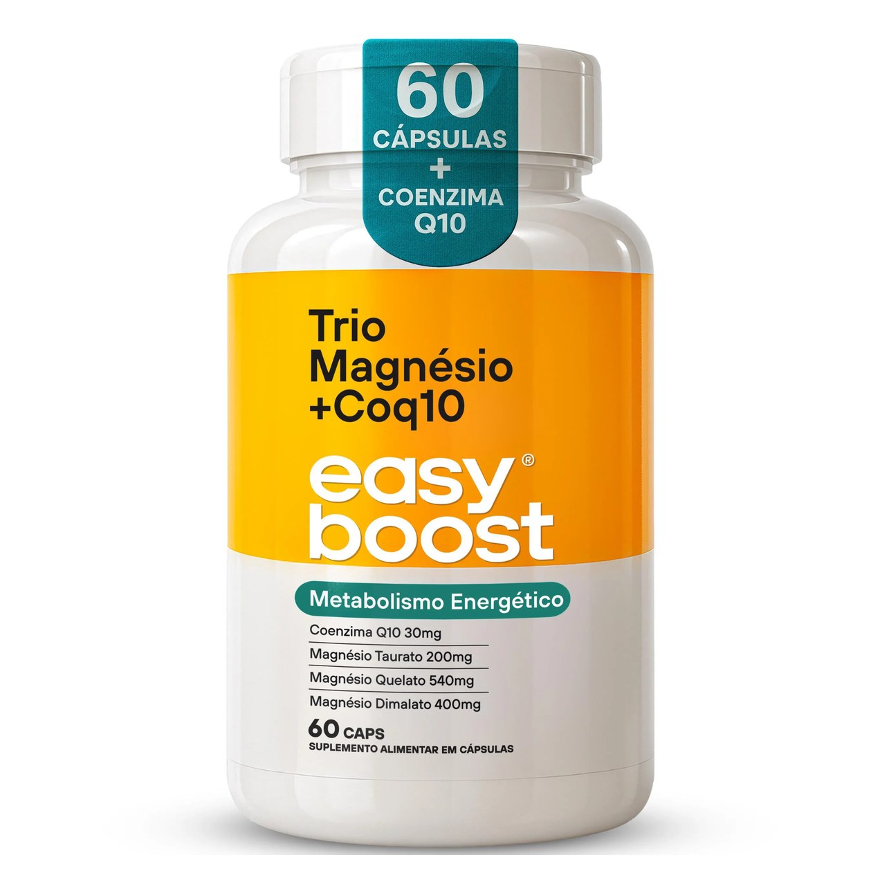 Trio Magnésio Easy Boost Dimalato Quelato Bisglicinato Taurato Coenzima Q10 60 cápsulas Sabor Neutro
