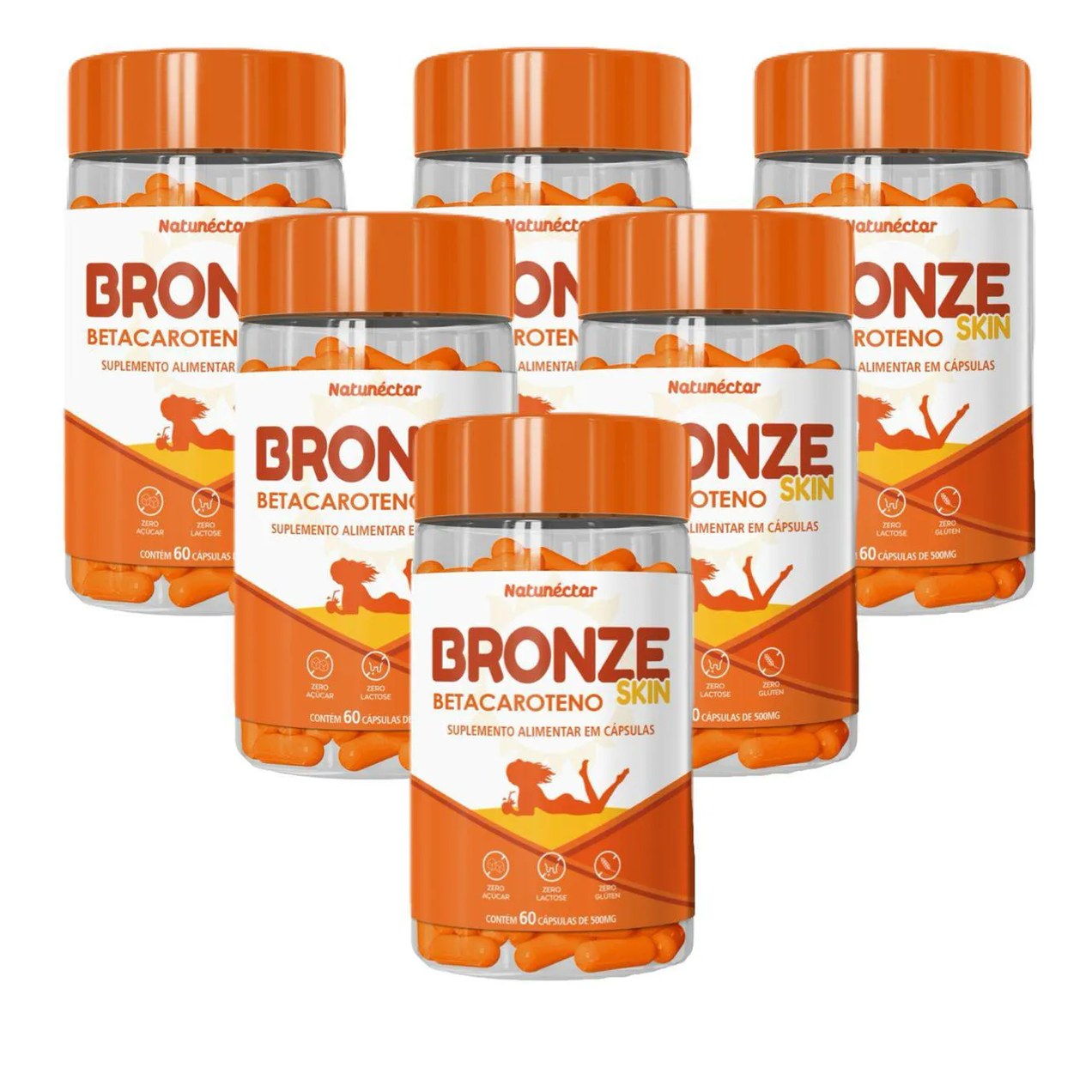 6x Bronze Skin- Betacaroteno- 60 Cápsulas 500mg