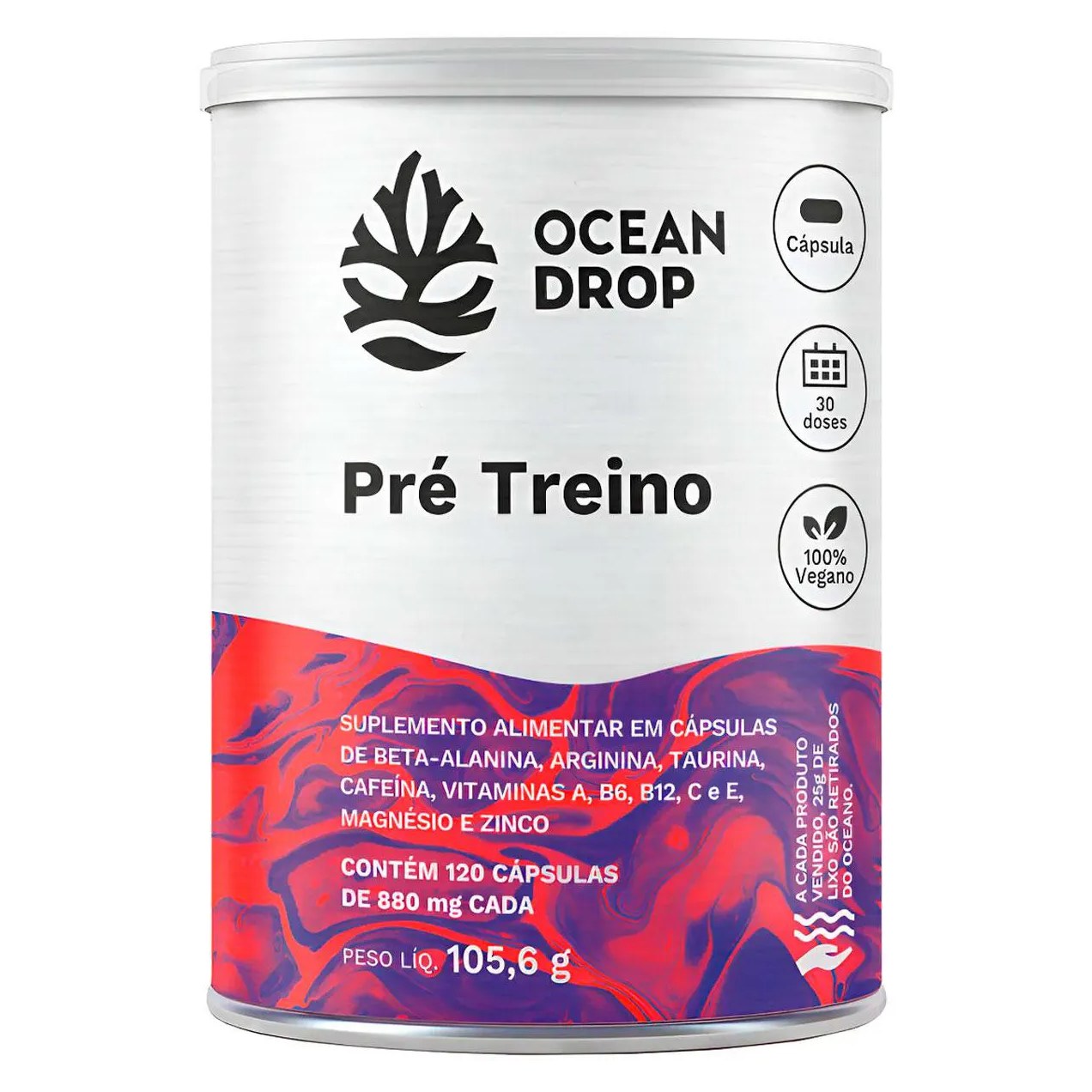 Pré Treino em Capsula Vegano (120 Capsulas) Ocean Drop