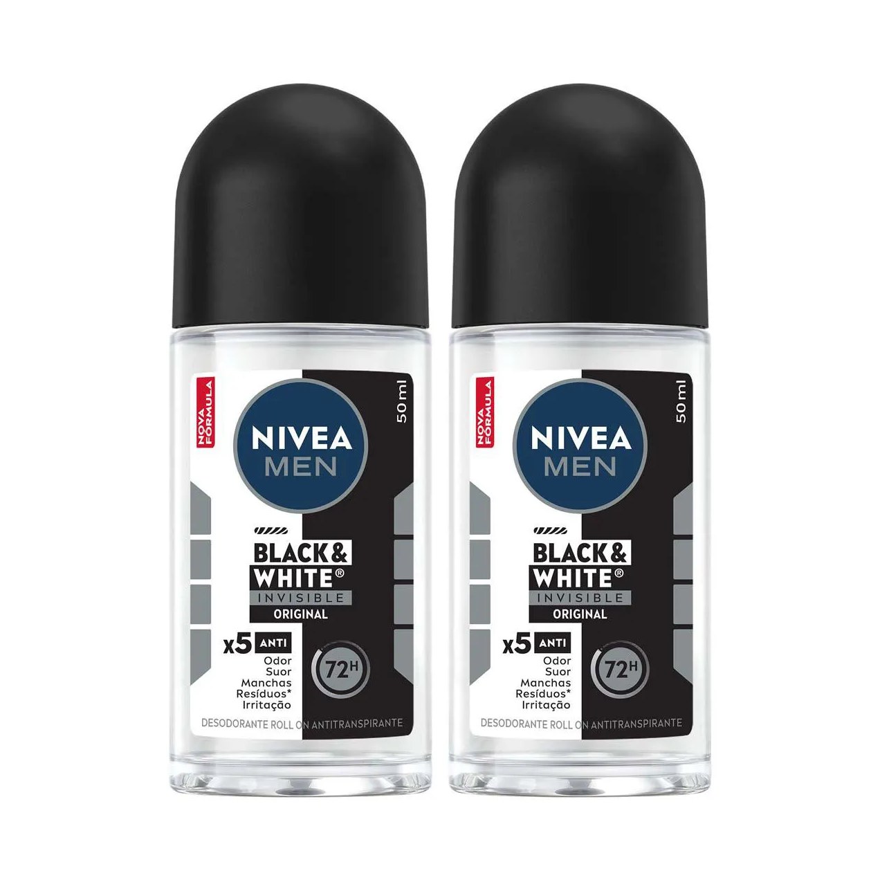 Kit Desodorante Antitranspirante Roll-On Nivea Men Black & White Invisible Original 72h 2 unidades 50ml cada