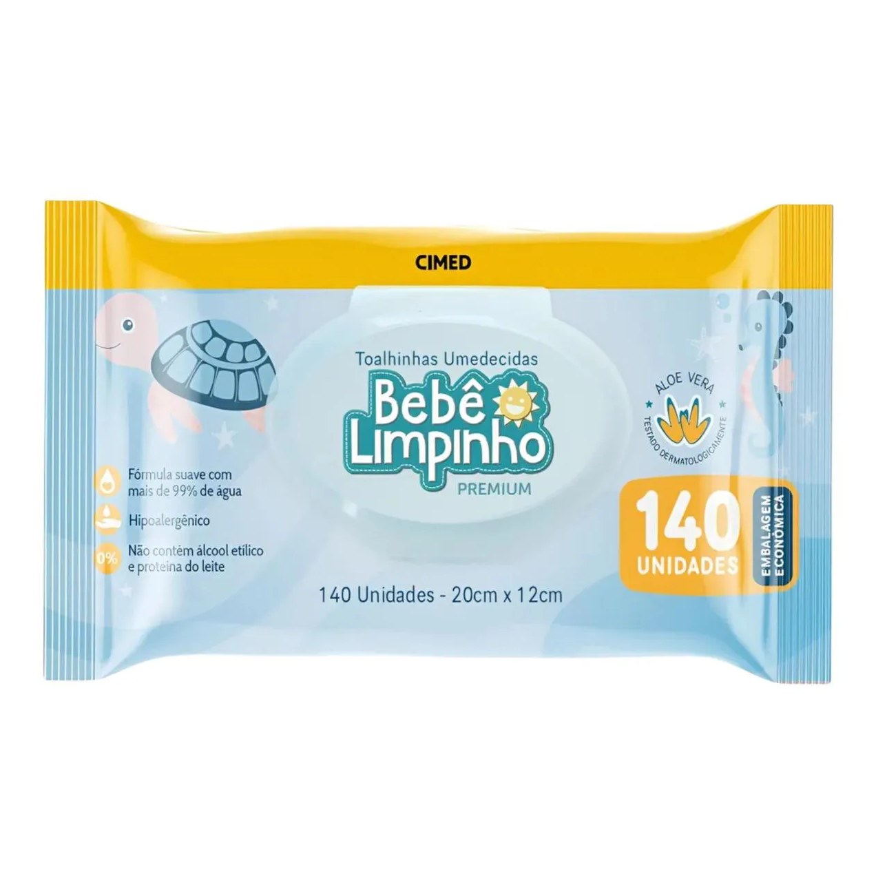 Toalhas Umedecidas 140 Unidades Bebê Limpinho Cimed Lenço sem Álcool Aloe Vera