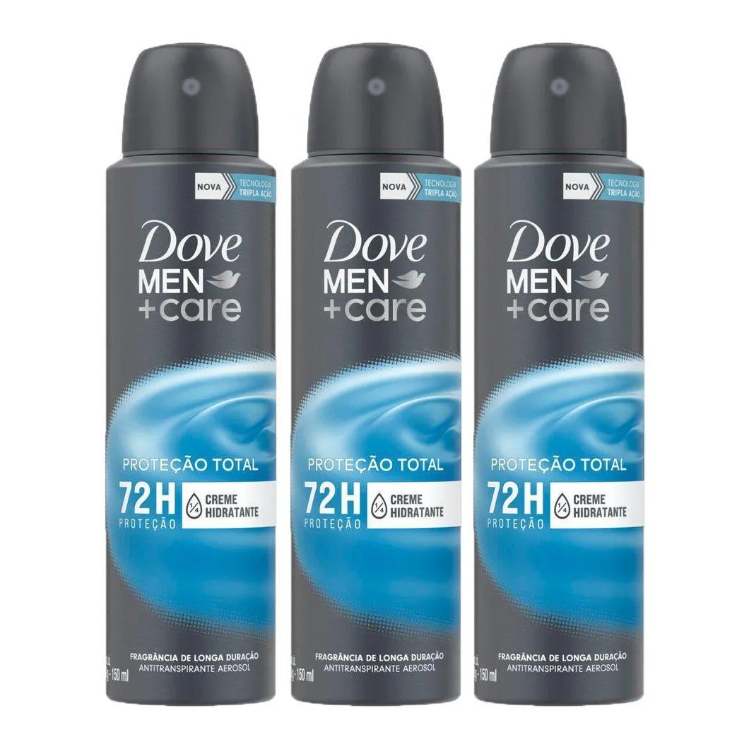 Kit com 3 Desodorantes Antitranspirantes Aerosol Dove Cuidado Total 150Ml